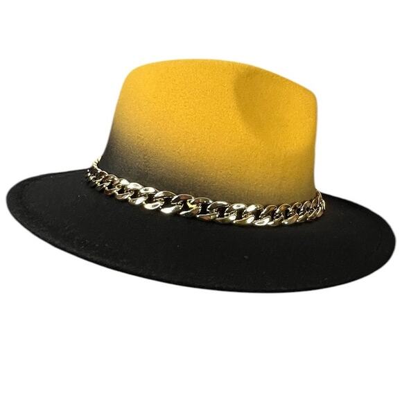 No Brand Other - Ombre Black and Yellow Fedora with Cuban Link Chain